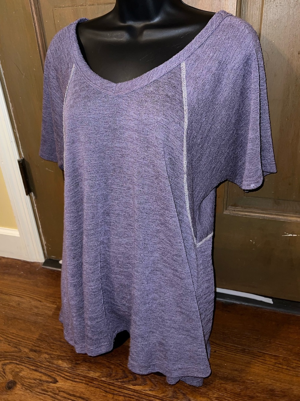 Easel Purple Mineral Wash V-Neck Knit Tunic Short Sleeve Oversized Boho Size M - Picture 2 of 8